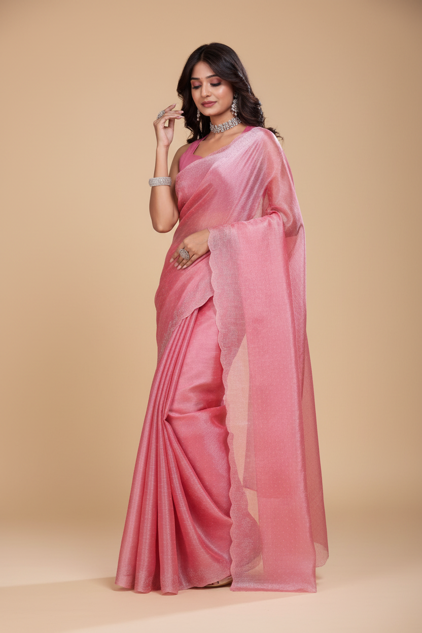 Snuggle Spot Women's Jimmy choo Embellished Bollywood Saree With Unstitched Blouse 5.5Mtr (Pink)