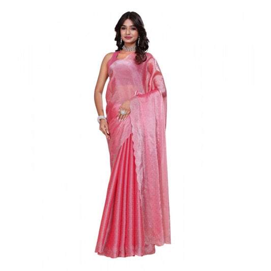 Snuggle Spot Women's Jimmy choo Embellished Bollywood Saree With Unstitched Blouse 5.5Mtr (Pink)
