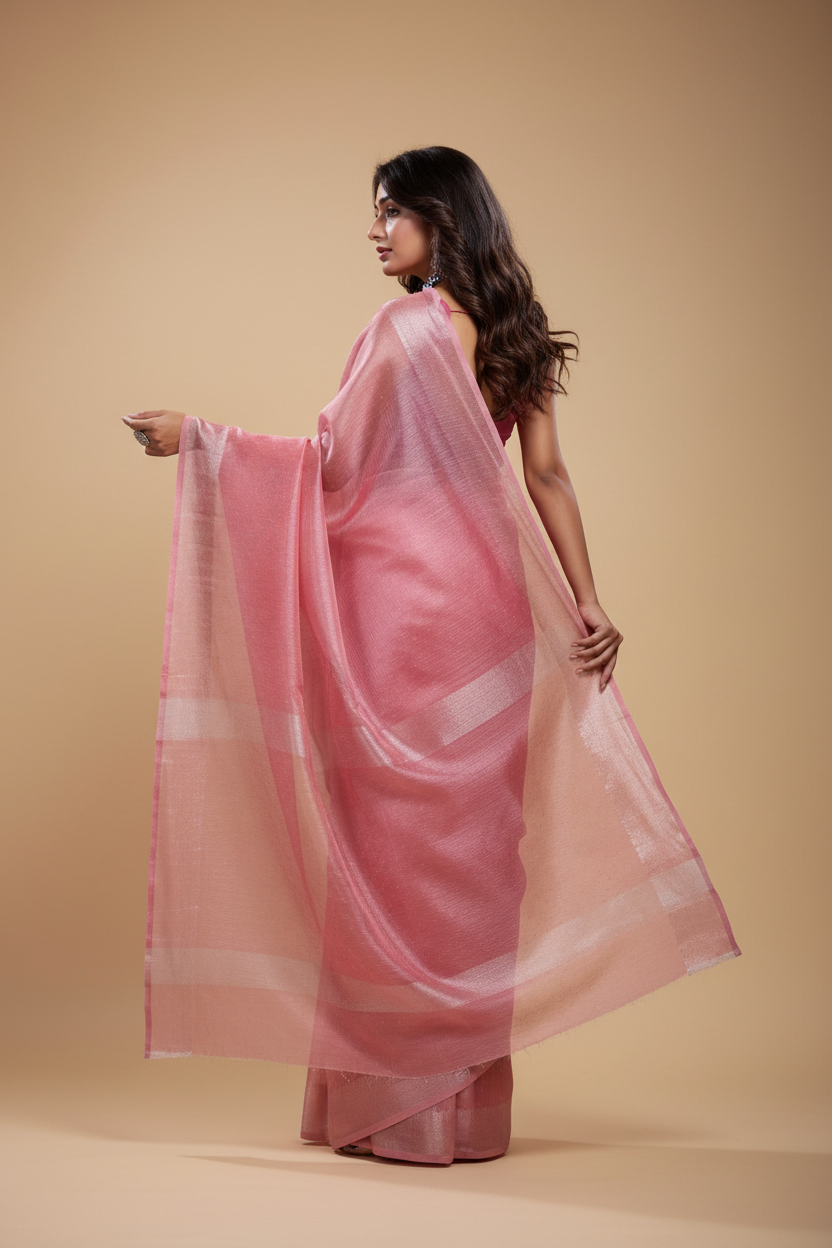 Snuggle Spot Women's Jimmy choo Embellished Bollywood Saree With Unstitched Blouse 5.5Mtr (Pink)