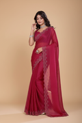 Snuggle Spot Women's Jimmy choo Embellished Bollywood Saree With Unstitched Blouse 5.5Mtr (Red)