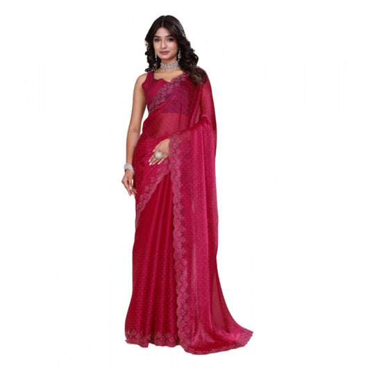 Snuggle Spot Women's Jimmy choo Embellished Bollywood Saree With Unstitched Blouse 5.5Mtr (Red)