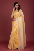 Snuggle Spot Women's Tissue Pure Silk Embellished Bollywood Saree With Unstitched Blouse 5.5Mtr (Yellow)