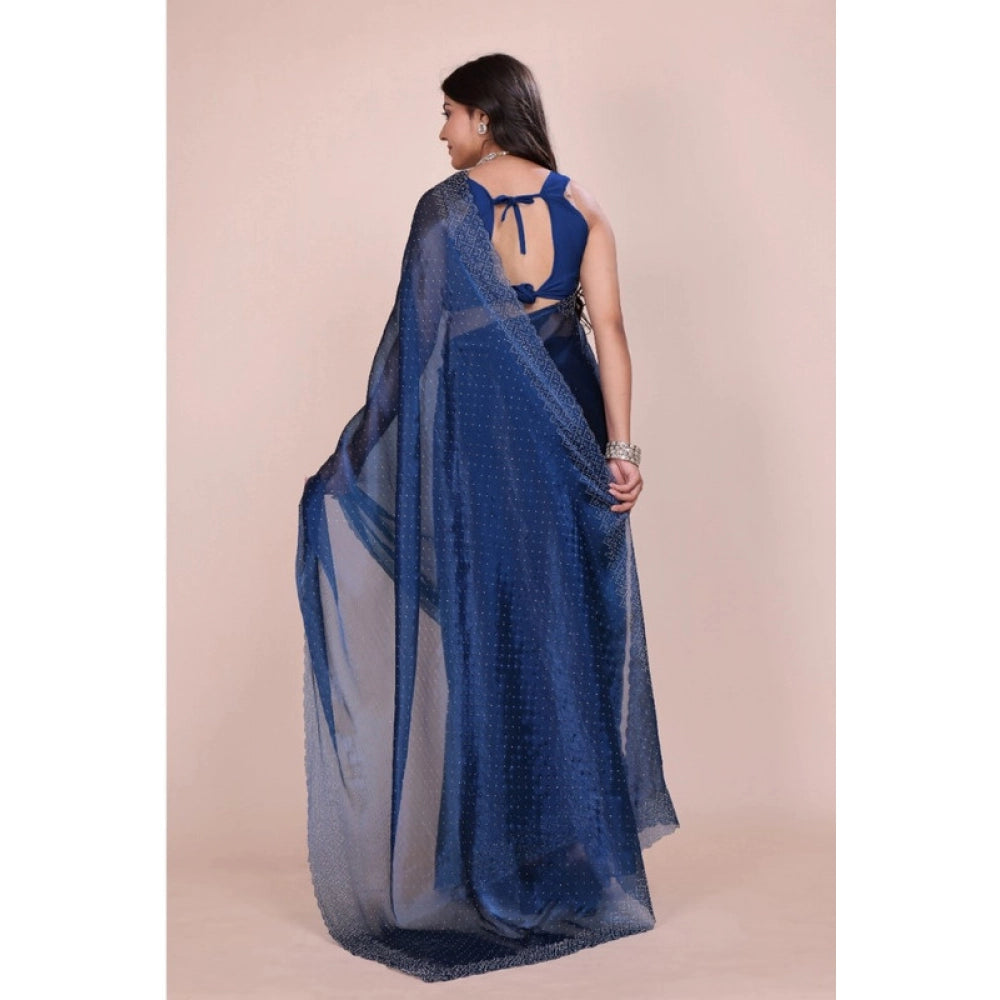 Snuggle Spot Women's Jimmy choo Embellished Bollywood Saree With Unstitched Blouse 5.5Mtr (Blue)