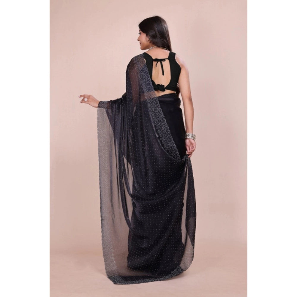 Snuggle Spot Women's Jimmy choo Embellished Bollywood Saree With Unstitched Blouse 5.5Mtr (Black)