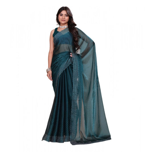 Snuggle Spot Women's Jimmy choo Embellished Bollywood Saree With Unstitched Blouse 5.5Mtr (Green)