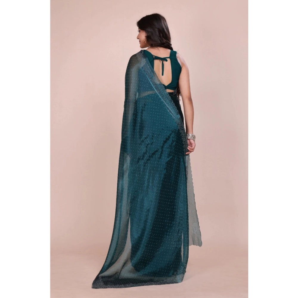 Snuggle Spot Women's Jimmy choo Embellished Bollywood Saree With Unstitched Blouse 5.5Mtr (Green)