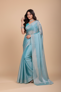 Snuggle Spot Women's Jimmy choo Embellished Bollywood Saree With Unstitched Blouse 5.5Mtr (Light Blue)