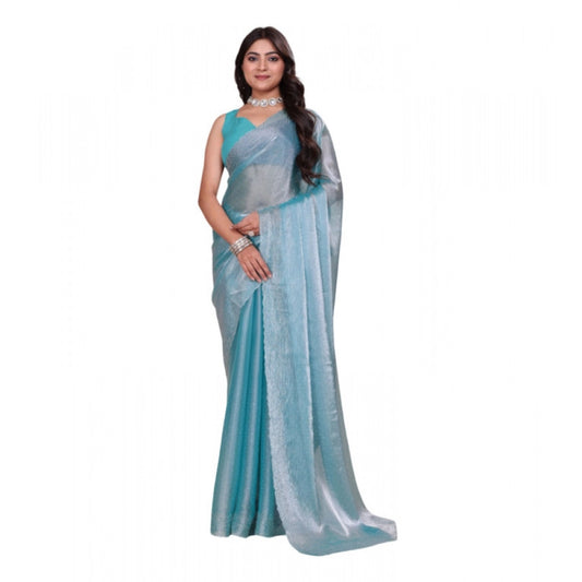 Snuggle Spot Women's Jimmy choo Embellished Bollywood Saree With Unstitched Blouse 5.5Mtr (Light Blue)
