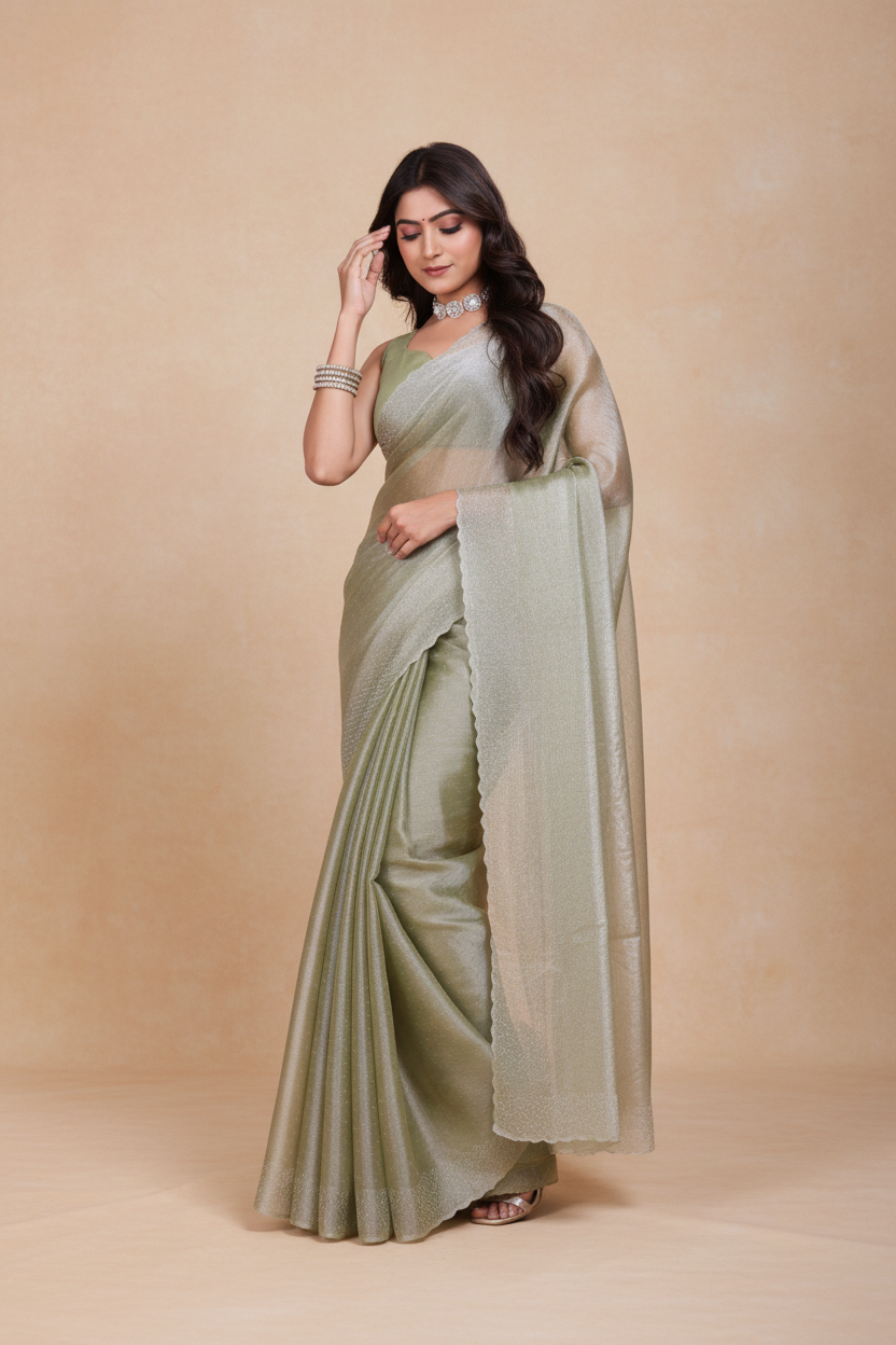 Snuggle Spot Women's Jimmy choo Embellished Bollywood Saree With Unstitched Blouse 5.5Mtr (Light Green)