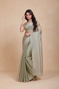 Snuggle Spot Women's Jimmy choo Embellished Bollywood Saree With Unstitched Blouse 5.5Mtr (Light Green)