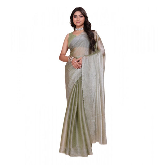 Snuggle Spot Women's Jimmy choo Embellished Bollywood Saree With Unstitched Blouse 5.5Mtr (Light Green)