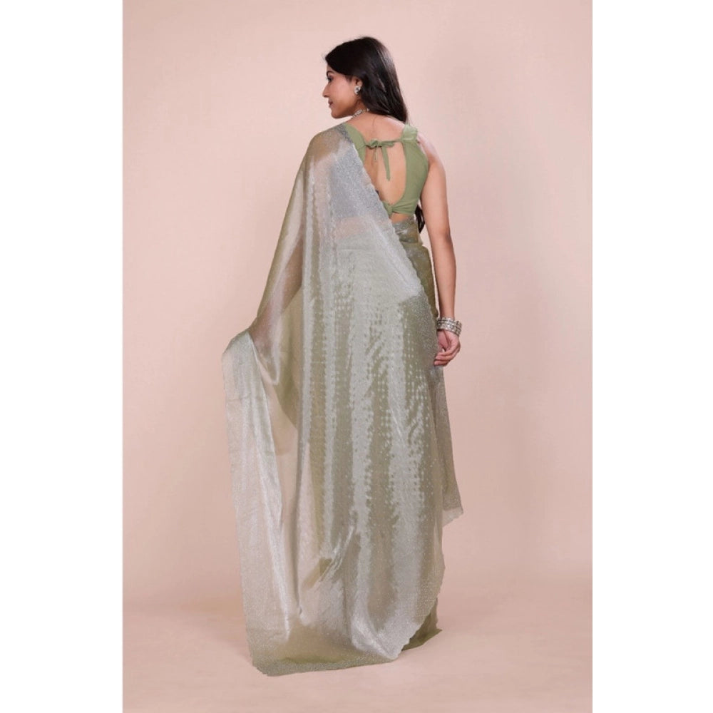 Snuggle Spot Women's Jimmy choo Embellished Bollywood Saree With Unstitched Blouse 5.5Mtr (Light Green)