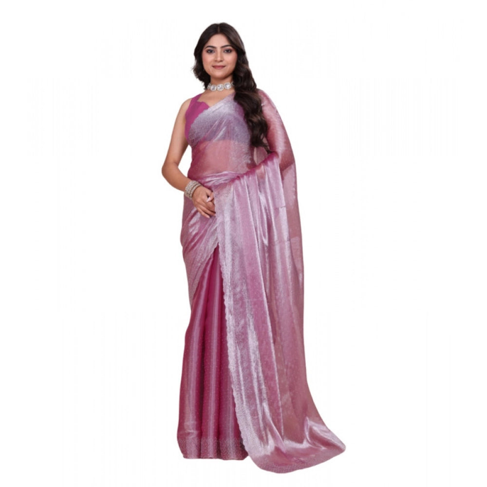 Snuggle Spot Women's Jimmy choo Embellished Bollywood Saree With Unstitched Blouse 5.5Mtr (Magenta)