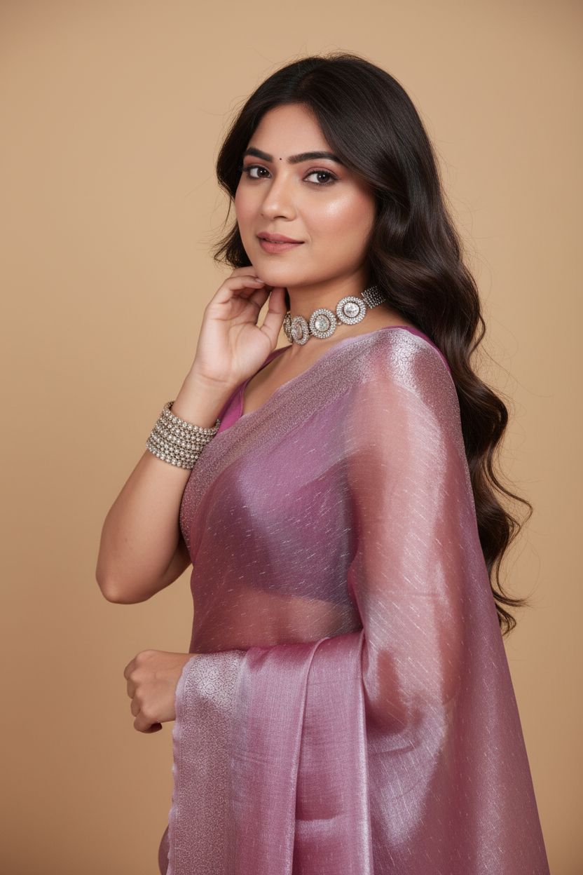 Snuggle Spot Women's Jimmy choo Embellished Bollywood Saree With Unstitched Blouse 5.5Mtr (Magenta)