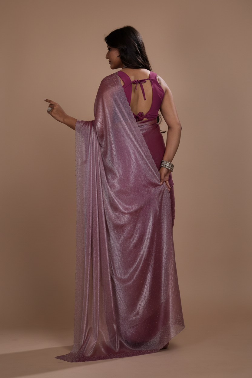 Snuggle Spot Women's Jimmy choo Embellished Bollywood Saree With Unstitched Blouse 5.5Mtr (Magenta)