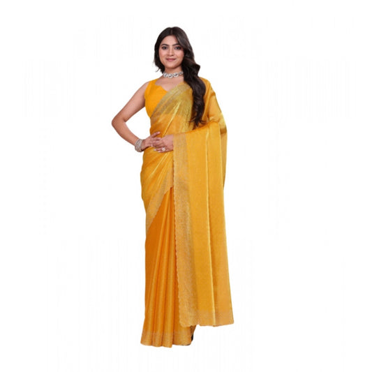 Snuggle Spot Women's Jimmy choo Embellished Bollywood Saree With Unstitched Blouse 5.5Mtr (Mustard)