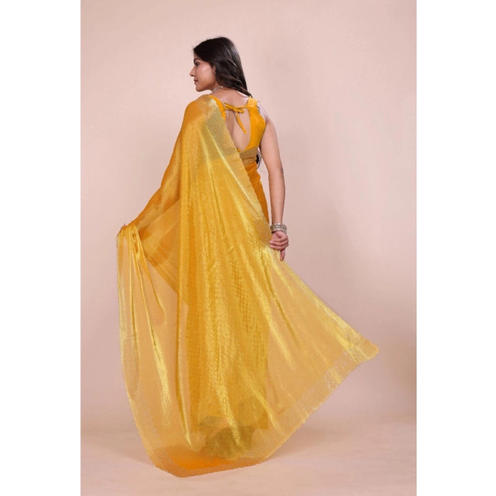 Snuggle Spot Women's Jimmy choo Embellished Bollywood Saree With Unstitched Blouse 5.5Mtr (Mustard)