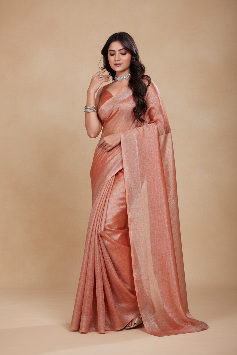 Snuggle Spot Women's Jimmy choo Embellished Bollywood Saree With Unstitched Blouse 5.5Mtr (Orange)