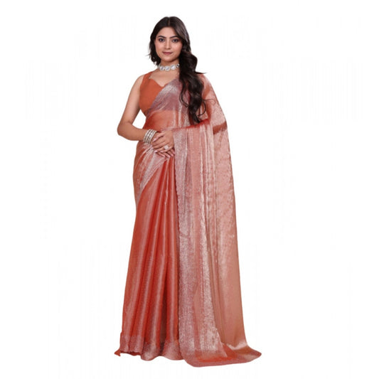 Snuggle Spot Women's Jimmy choo Embellished Bollywood Saree With Unstitched Blouse 5.5Mtr (Orange)