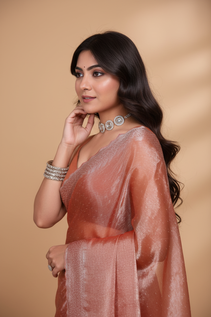 Snuggle Spot Women's Jimmy choo Embellished Bollywood Saree With Unstitched Blouse 5.5Mtr (Orange)