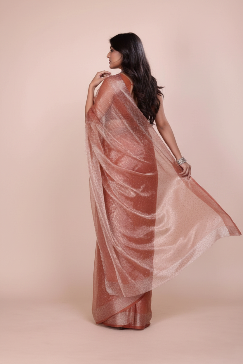 Snuggle Spot Women's Jimmy choo Embellished Bollywood Saree With Unstitched Blouse 5.5Mtr (Orange)