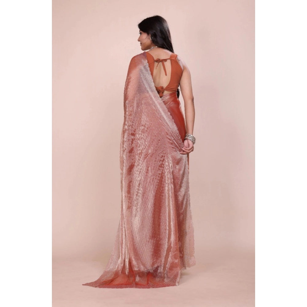 Snuggle Spot Women's Jimmy choo Embellished Bollywood Saree With Unstitched Blouse 5.5Mtr (Orange)