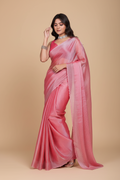 Snuggle Spot Women's Jimmy choo Embellished Bollywood Saree With Unstitched Blouse 5.5Mtr (Pink)