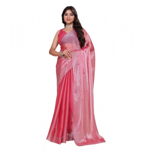 Snuggle Spot Women's Jimmy choo Embellished Bollywood Saree With Unstitched Blouse 5.5Mtr (Pink)