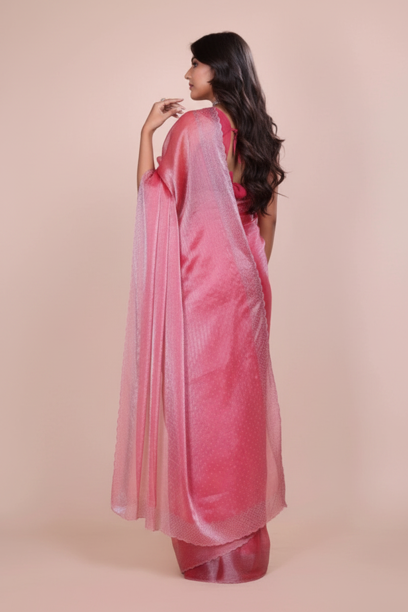 Snuggle Spot Women's Jimmy choo Embellished Bollywood Saree With Unstitched Blouse 5.5Mtr (Pink)
