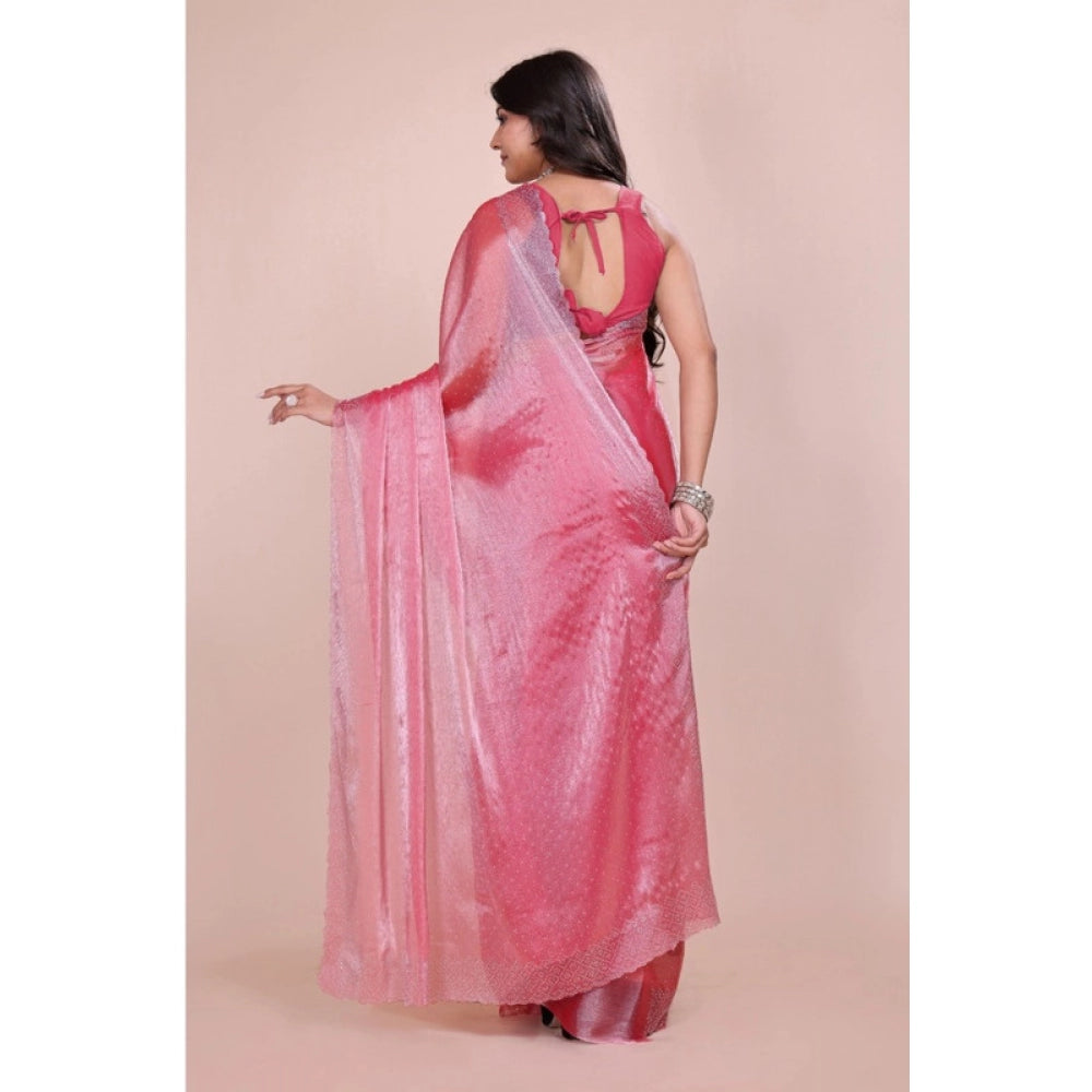 Snuggle Spot Women's Jimmy choo Embellished Bollywood Saree With Unstitched Blouse 5.5Mtr (Pink)