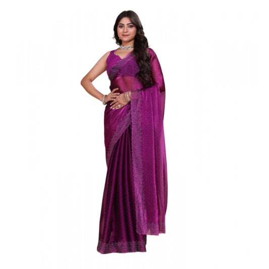 Snuggle Spot Women's Jimmy choo Embellished Bollywood Saree With Unstitched Blouse 5.5Mtr (Purple)
