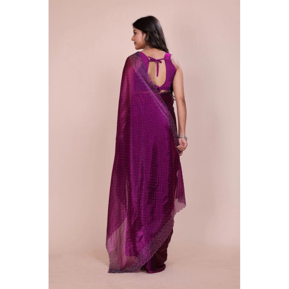 Snuggle Spot Women's Jimmy choo Embellished Bollywood Saree With Unstitched Blouse 5.5Mtr (Purple)