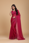 Snuggle Spot Women's Jimmy choo Embellished Bollywood Saree With Unstitched Blouse 5.5Mtr (Red)