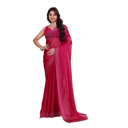 Snuggle Spot Women's Jimmy choo Embellished Bollywood Saree With Unstitched Blouse 5.5Mtr (Red)
