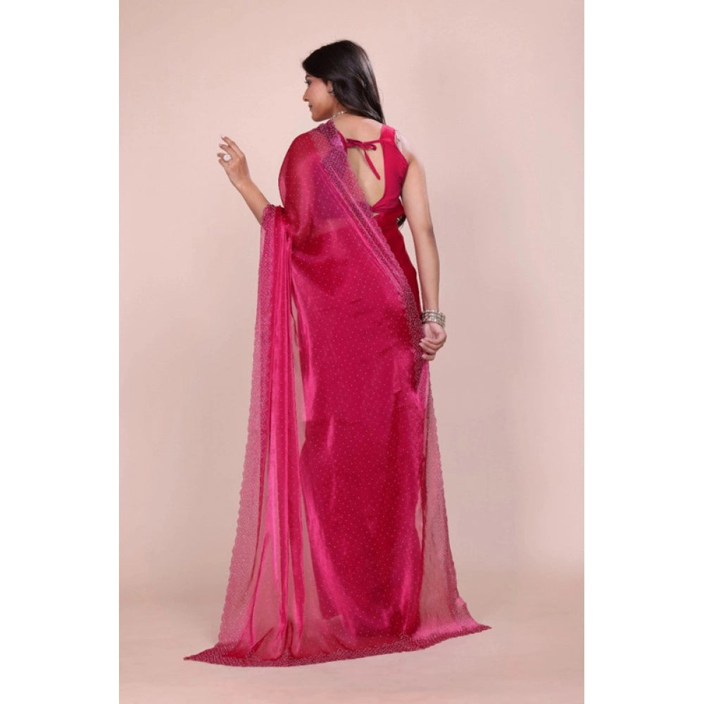 Snuggle Spot Women's Jimmy choo Embellished Bollywood Saree With Unstitched Blouse 5.5Mtr (Red)