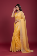 Snuggle Spot Women's Jimmy choo Embellished Bollywood Saree With Unstitched Blouse 5.5Mtr (Yellow)