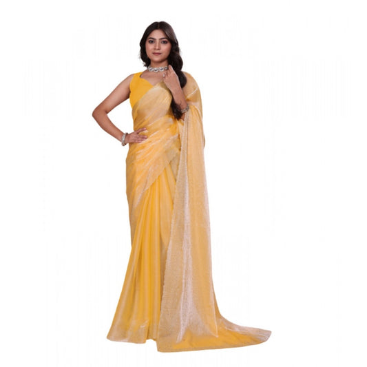Snuggle Spot Women's Jimmy choo Embellished Bollywood Saree With Unstitched Blouse 5.5Mtr (Yellow)