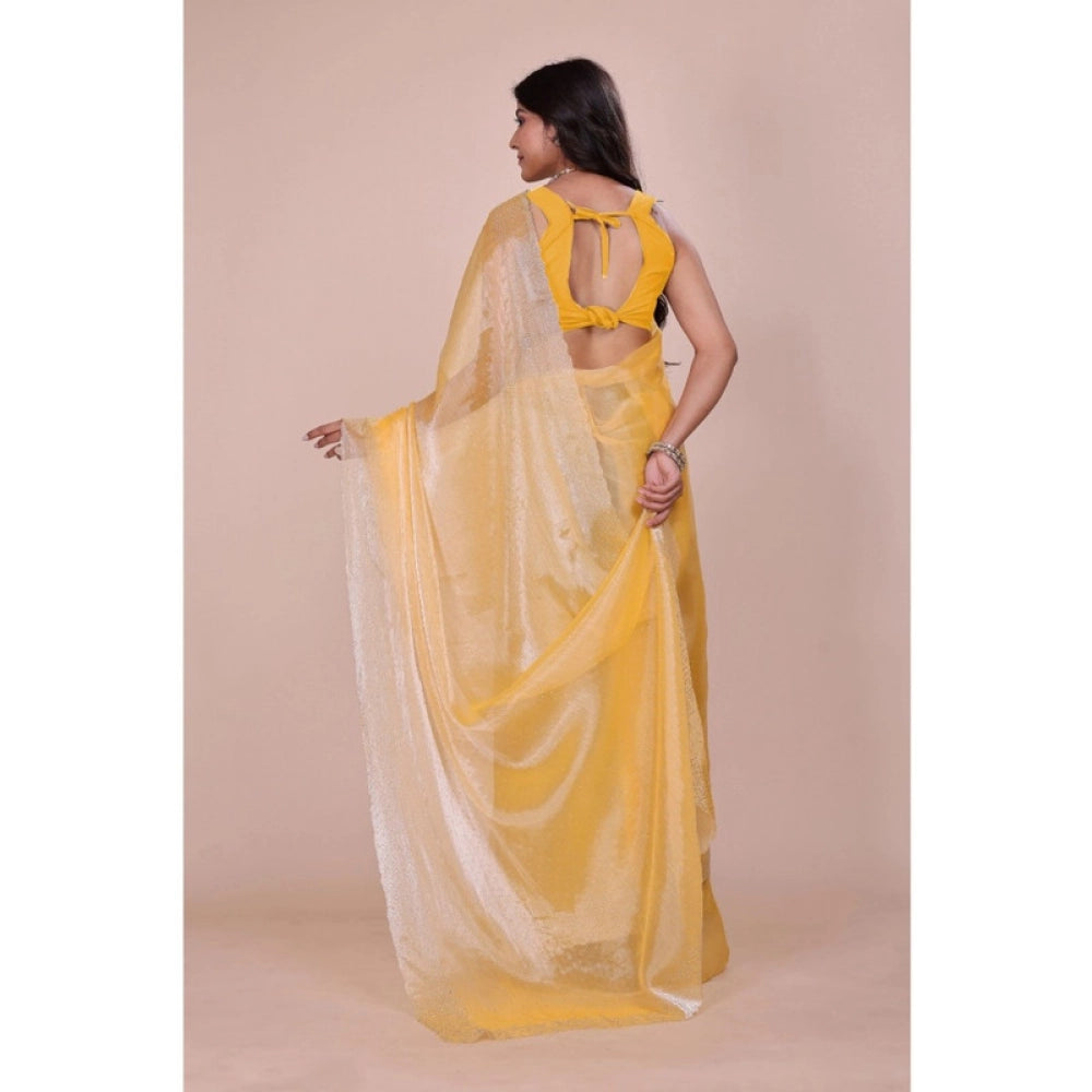 Snuggle Spot Women's Jimmy choo Embellished Bollywood Saree With Unstitched Blouse 5.5Mtr (Yellow)