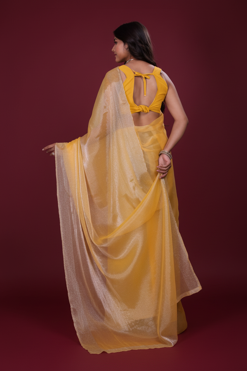 Snuggle Spot Women's Jimmy choo Embellished Bollywood Saree With Unstitched Blouse 5.5Mtr (Yellow)
