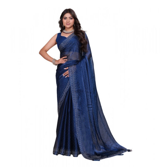 Snuggle Spot Women's Jimmy choo Embellished Bollywood Saree With Unstitched Blouse 5.5Mtr (Blue)