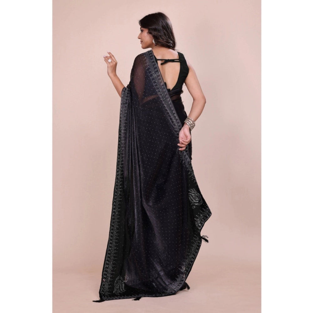 Snuggle Spot Women's Jimmy choo Embellished Bollywood Saree With Unstitched Blouse 5.5Mtr (Black)
