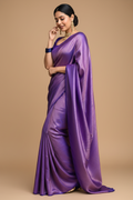 Snuggle Spot Women's Litchi silk Printed Saree With Unstitched Blouse (Purple)