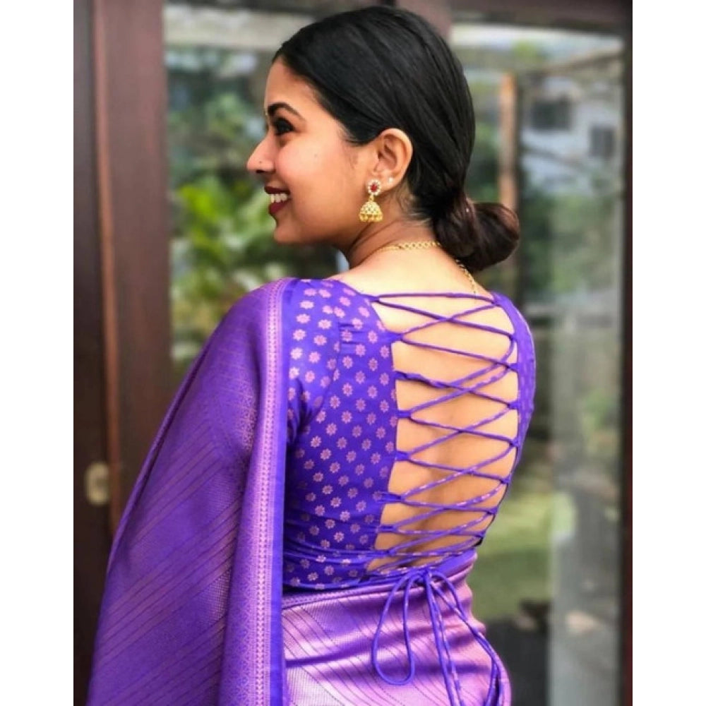 Snuggle Spot Women's Litchi silk Printed Saree With Unstitched Blouse (Purple)