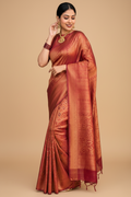 Snuggle Spot Women's Litchi silk Printed Saree With Unstitched Blouse (Red)