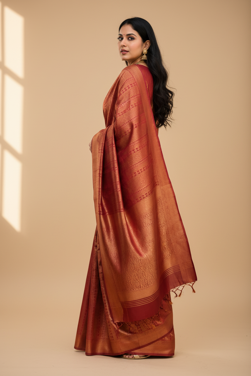 Snuggle Spot Women's Litchi silk Printed Saree With Unstitched Blouse (Red)