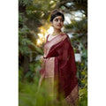 Snuggle Spot Women's Litchi silk Printed Saree With Unstitched Blouse (Maroon)
