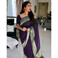 Snuggle Spot Women's Litchi silk Printed Saree With Unstitched Blouse (Purple)