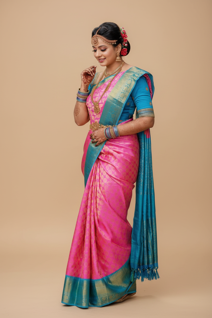 Snuggle Spot Women's Litchi silk Printed Saree With Unstitched Blouse (Pink)