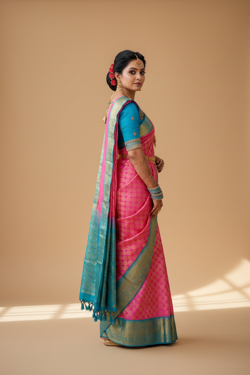 Snuggle Spot Women's Litchi silk Printed Saree With Unstitched Blouse (Pink)