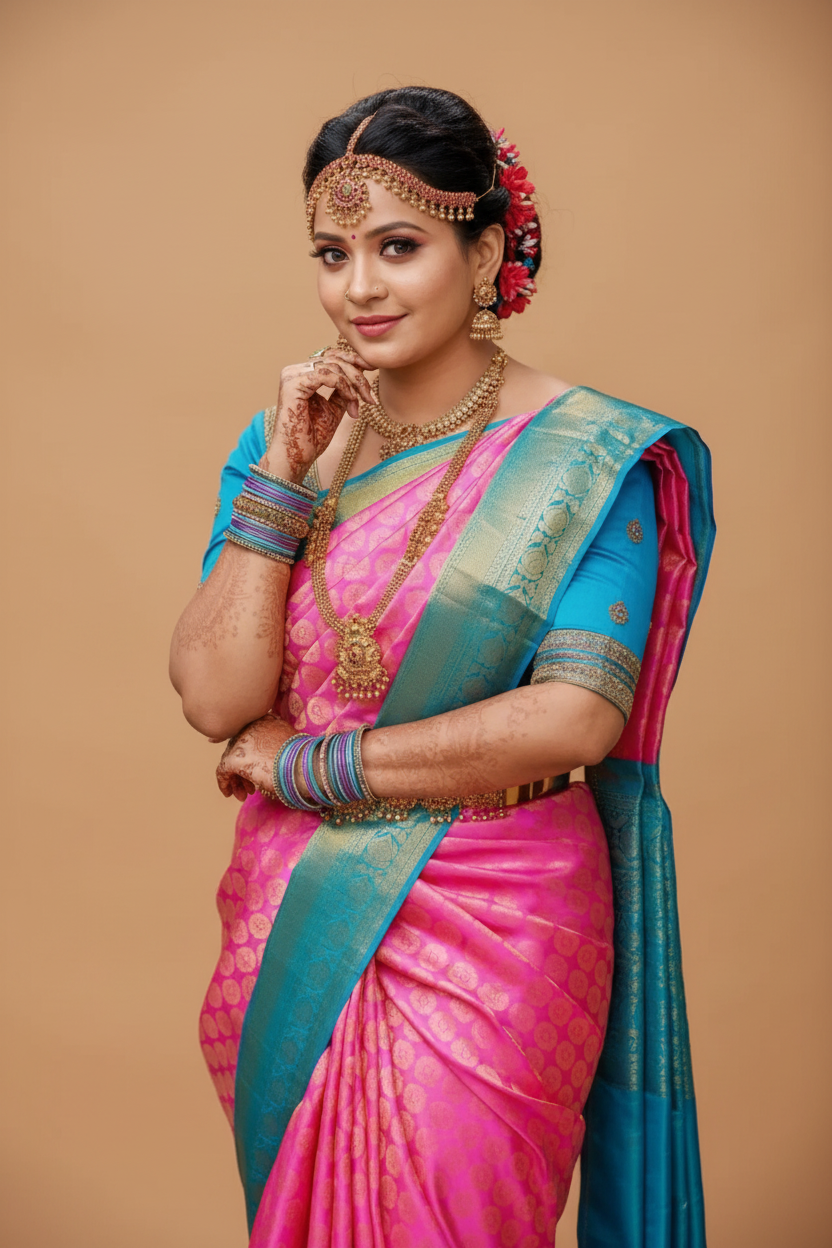 Snuggle Spot Women's Litchi silk Printed Saree With Unstitched Blouse (Pink)